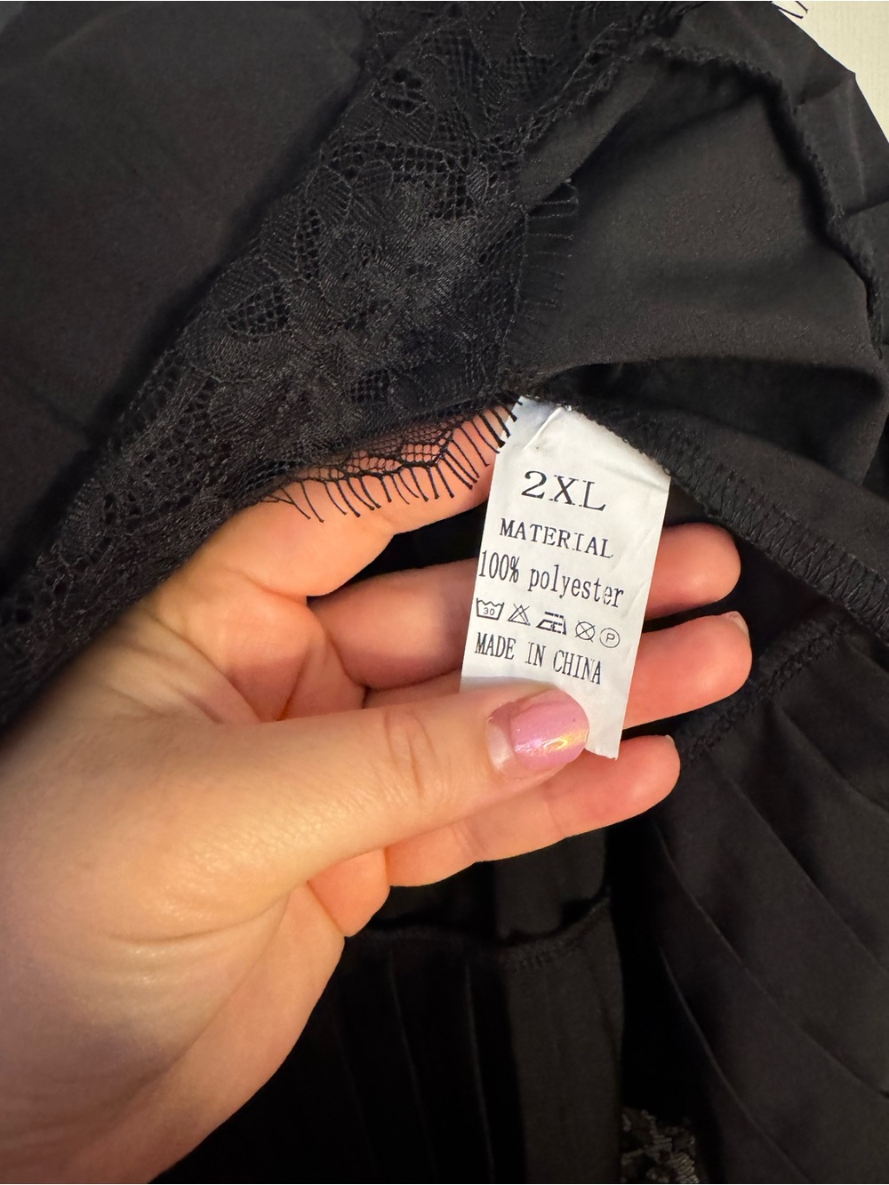 Black Lace Trim Pleated Mini Skirt - Picture 3 of 3